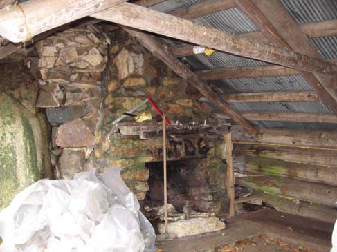 Fireplace and rock wall of the shelter (photo by Dennis Marchand)