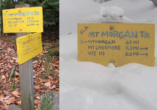 Trail sign comparison: October vs. February (photo by Mark Malnati)