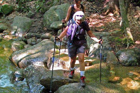 Deb and Claudette at a stream crossing (photo by Sue Murphy)